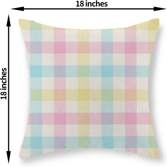 Spring Buffalo Plaid Pillow Covers 18x18 Set of 2 Yellow Blue Pink Checkered Easter Throw Pillows Summer Outdoor Decorative Pillowcase Farmhouse Linen Holiday Decor Cushion Case for Couch Sofa