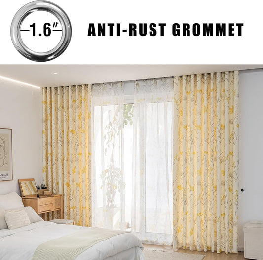 SUOUO Mustard Yellow Floral Curtain for Living Room Boho Chenille Patterned Grey Leaf 84 Inches Long Window Drapes for Bedroom Dining Sunflower 2 Panels