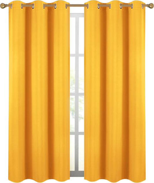 Diraysid Yellow Grommet Blackout Curtains for Bedroom Thermal Insulated Room Darkening Curtains Drapes, 42 x 84, 2 Panels
