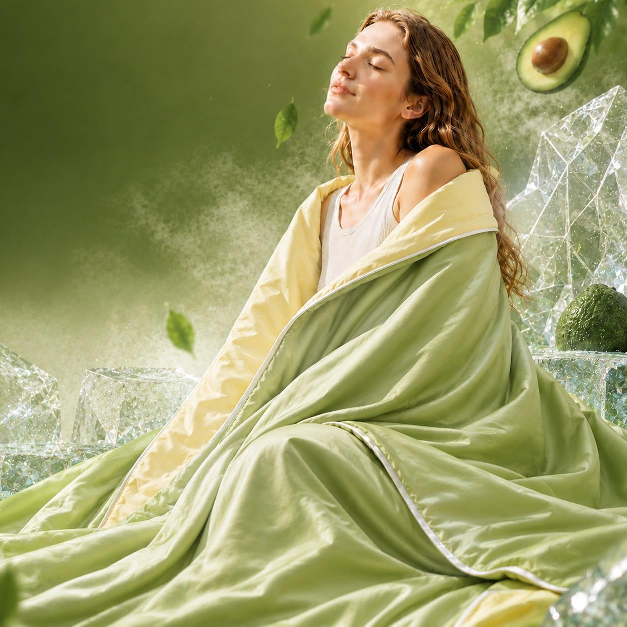 Eastsora Cooling Comforter Queen Size, Cooling Blanket for Hot Sleepers, Q-Max 0.45 Reversible Summer Comforter, Lightweight Breathable Bedding for Night Sweats (Yellow+Green)