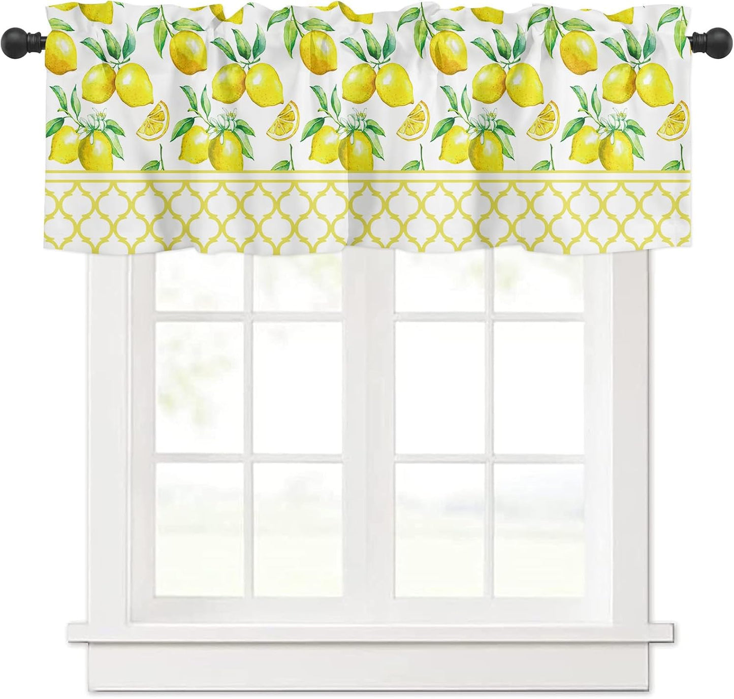 54 Inch X 18 Inch Curtain Valance for Windows, Lemon Fruits Pattern Kitchen Living Room Bedroom Window Treatment with Rod Pocket, Yellow