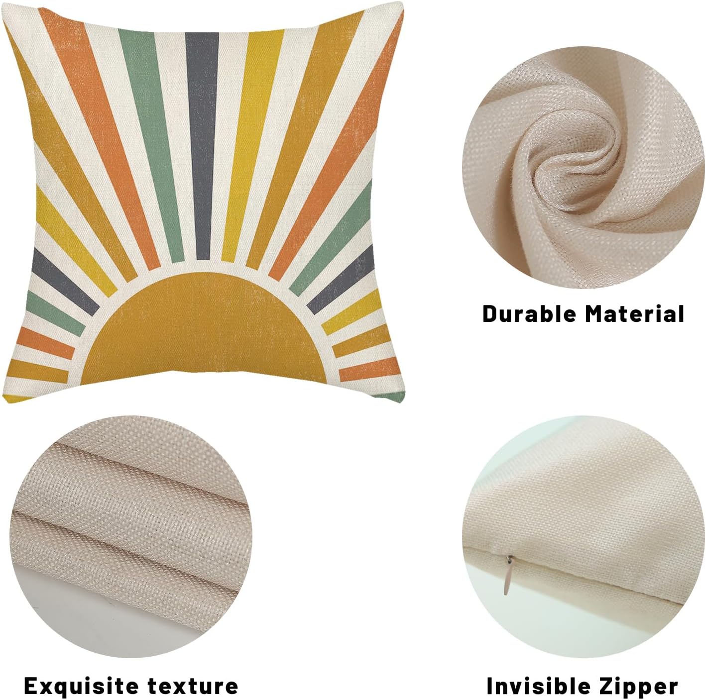 Summer Pillow Covers 24x24 Inch 2 Pcs Boho Mustard Yellow Sunshine Outdoor Decor Throw Pillows Stripes Rainbow Sun Farmhouse Holiday Decoration Pillowcase Linen Cushion Cover for Couch Sofa Bed