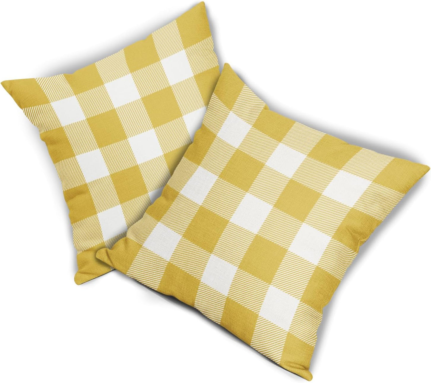 Yellow and White Buffalo Plaid Pillow Covers 18x18 Set of 2 Check Pattern Print Decorative Outdoor Pillowcases Holiday Farmhouse Christmas Checked Throw Cushion Case Couch Sofa Bed Decor