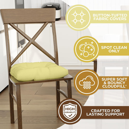 Klear Vu Gripper Overstuffed Universal Non-Slip Dining Chair Cushions for Kitchen Decor or Office Use, U-Shaped Skid-Proof Seat Pad, 17x17 Inches, 2 Count (Pack of 1), Solid Yellow