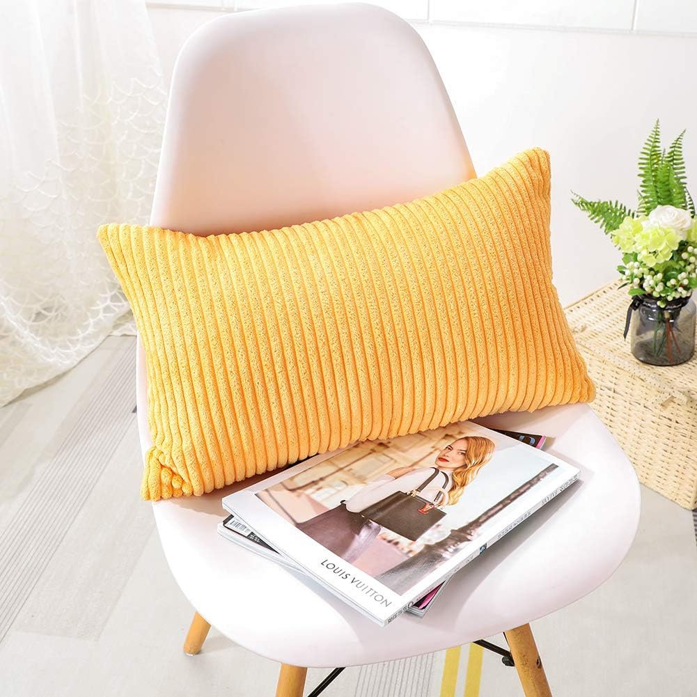 Artscope Cozy Striped Corduroy Pillow Covers Super Soft Decorative Oblong Throw Pillow Covers Case Cushion Covers for Sofa Couch Bedroom Car Decor 12 x 20 Inches, Yellow