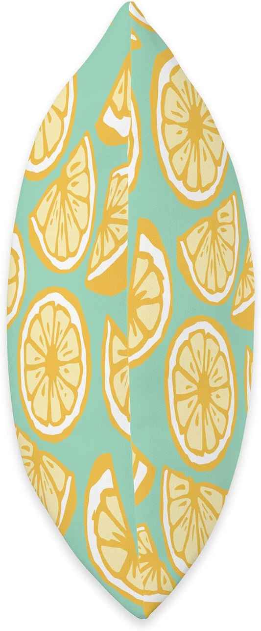 Cute Teal & Yellow Lemon Slice Summer Citrus Fruit Pattern Throw Pillow