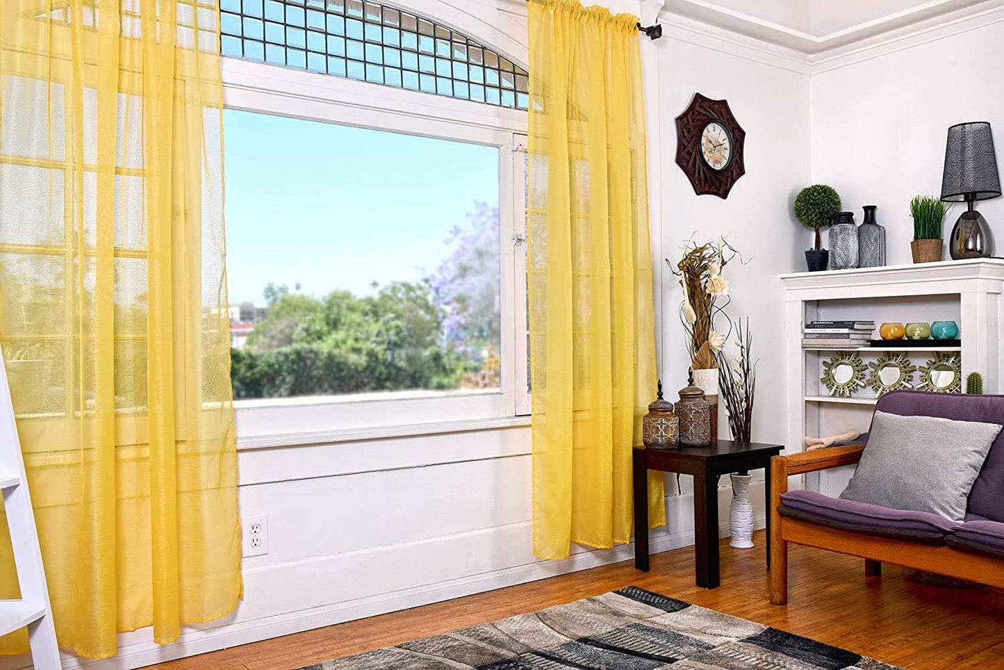 All American Collection Doli Sheer Curtains | Two 54" x 63" Panels in Vibrant Designer Colors (Yellow, 54" x 63")