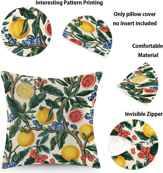 Throw Pillow Covers Lemon Summer Pillow Cases Square Cushion Cover for Sofa Couch Bedroom Living Room 18x18 Inch