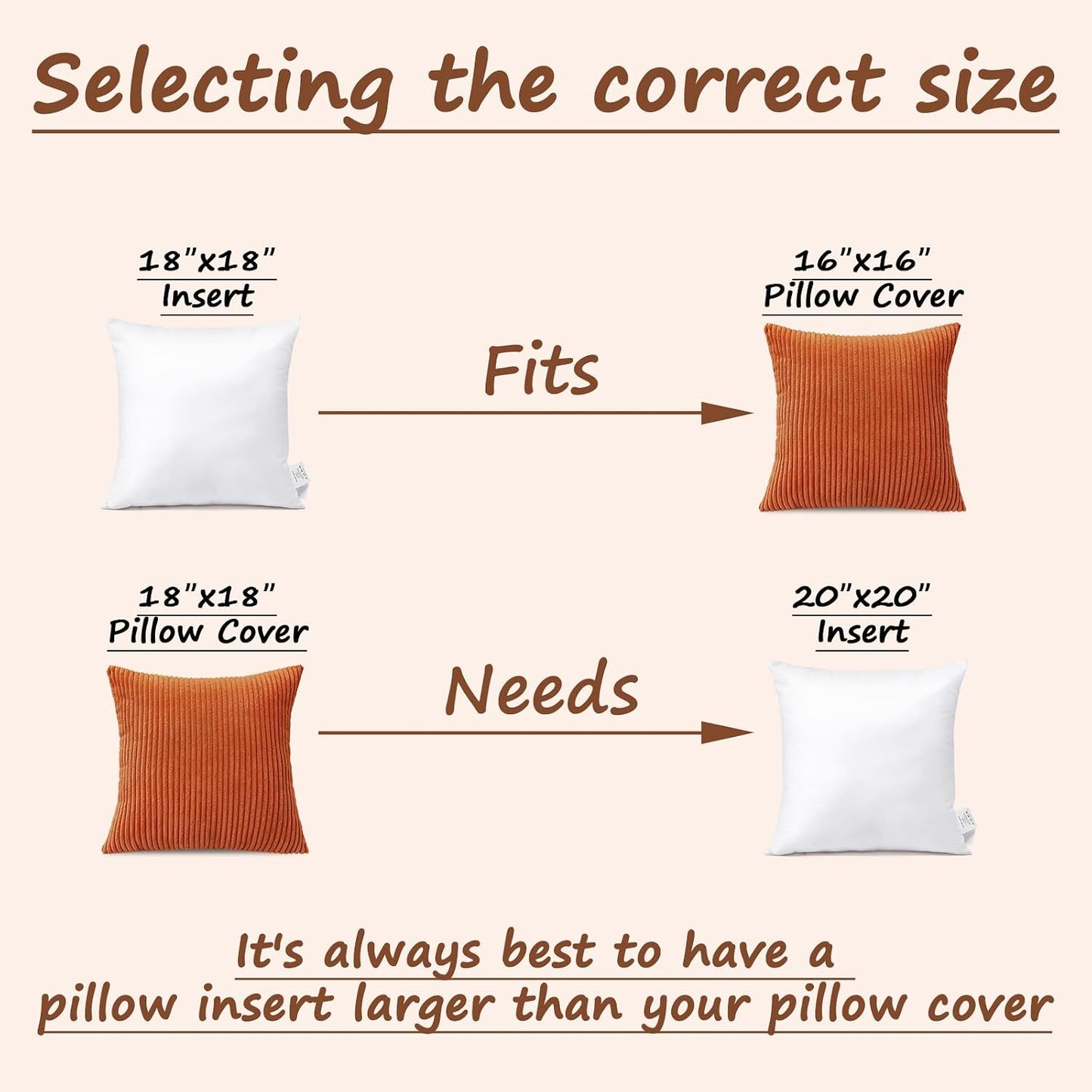 OTOSTAR Set of 4 Modern Decorative Throw Pillow Covers 18x18 Inch Soft Corduroy Boho Farmhouse Cushion Covers Mix and Match Square Pillowcase for Home Couch Bed Decor (Brown Yellow Orange Green)