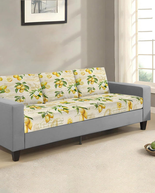 Yellow Lemons Stretch Couch Sofa Cushion Covers,Summer Botanical Fruit Leaves Country Sectional/Individual/L/T Shape Sofa Couch Slipcover Armchair Slip Cover Protector with Elastic Bottom,M,1-PC