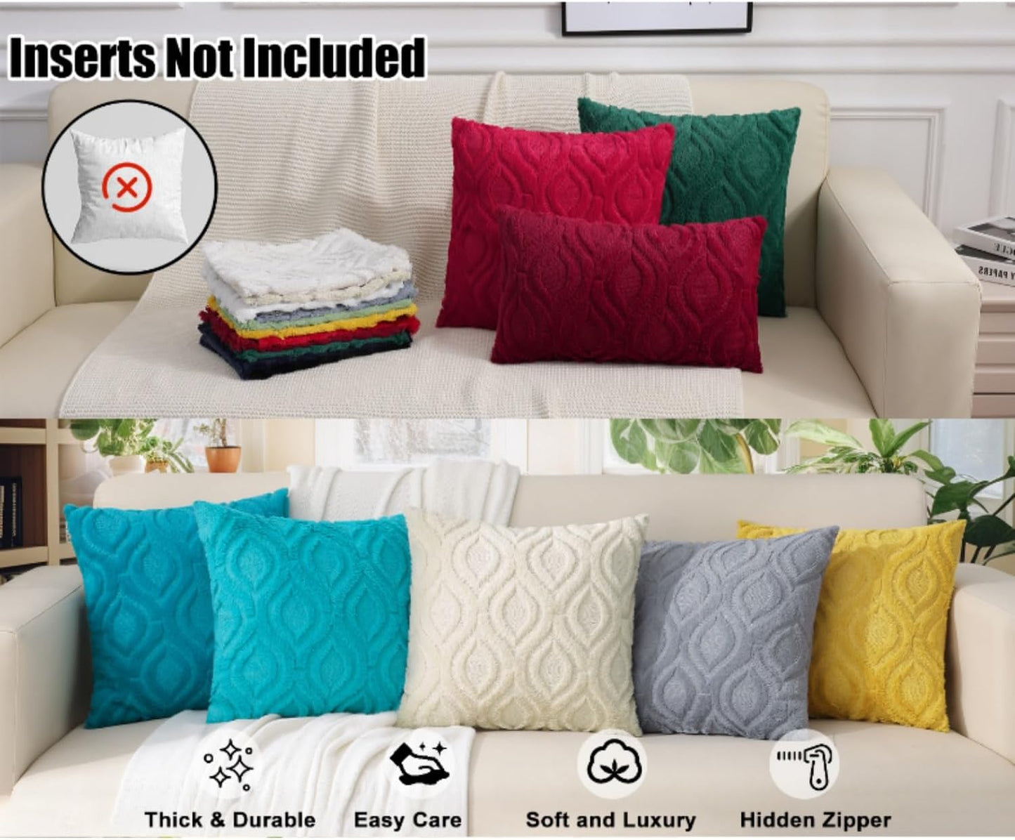Throw Pillow Covers 18"x18" Set of 2, Decorative Pillow Covers for Autumn Harvest Holiday Accent Pillow Cases, Faux Fur Pillow Covers for Couch Bed Room (Lemon Yellow,18"*x18 2pcs)