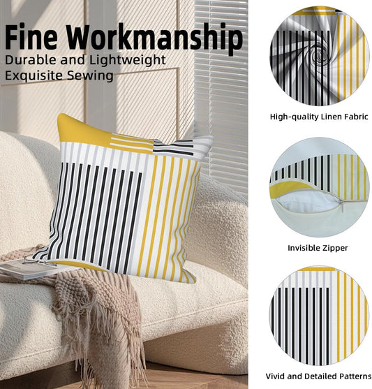 Modern Minimalist Throw Pillow Covers Geometric Striped Pillowcase Boho Line 20x20 Set of 4 Abstract Art Simple Yellow Cushion Covers for Bed Couch Sofa Living Room Garden Patio Car Decor