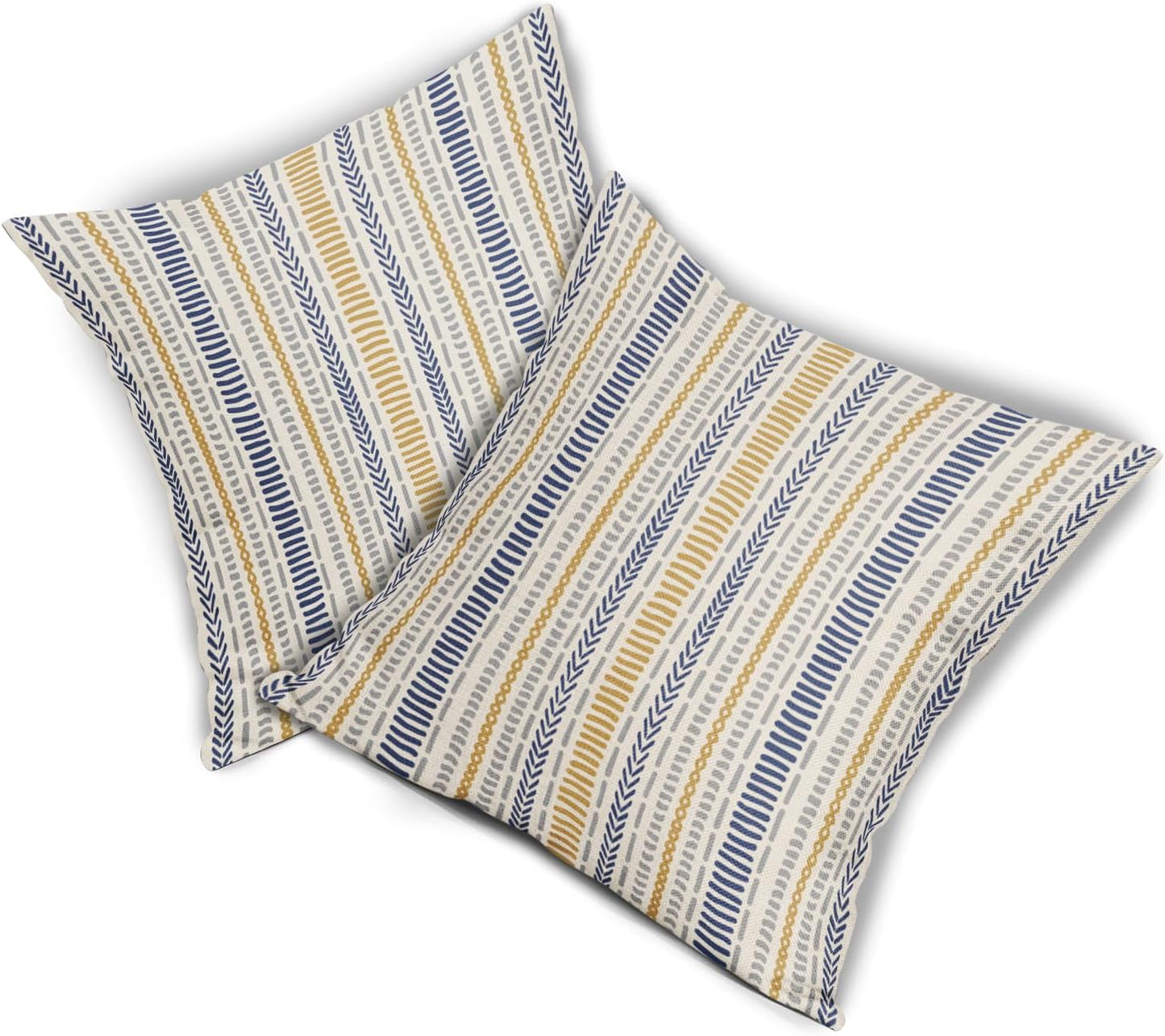 Blue Yellow Boho Striped Pillow Covers 18X18 Inch Set of 2, Navy Yellow Grey Gray Herringbone Print Pattern Decorative Throw Pillow Covers Outdoor Farmhouse Cushion Case Couch Sofa Bed Decor