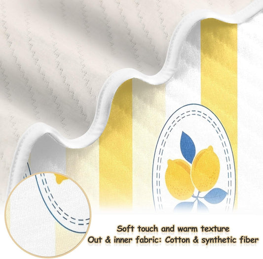 Lemon Yellow Stripe Baby Blanket 30"x40", Soft Cotton Toddler Blankets for Girls Boys with Warm Middle Layer, Lightweight Receiving Blanket for Newborn Crib Stroller