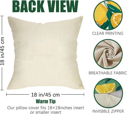 Fahrendom Lemon Decorative Throw Pillow Covers 18 x 18 Set of 4, Yellow Green Citrus Fruit Porch Patio Outdoor Pillowcase, Summer Buffalo Plaid Stripes Farmhouse Sofa Couch Cushion Case Home Decor