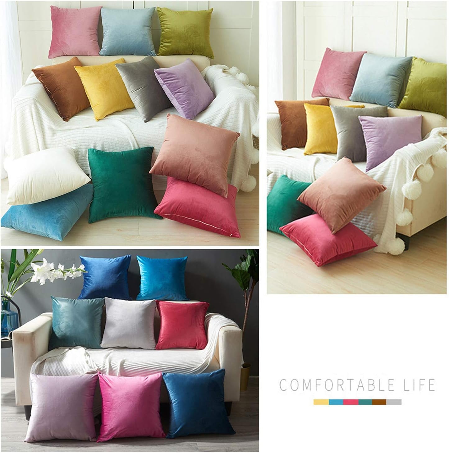 Hibate 2 Pack Soft Velvet Couch Throw Pillow Covers 18x18 Inch for Sofa Living Room Bedroom (Yellow)