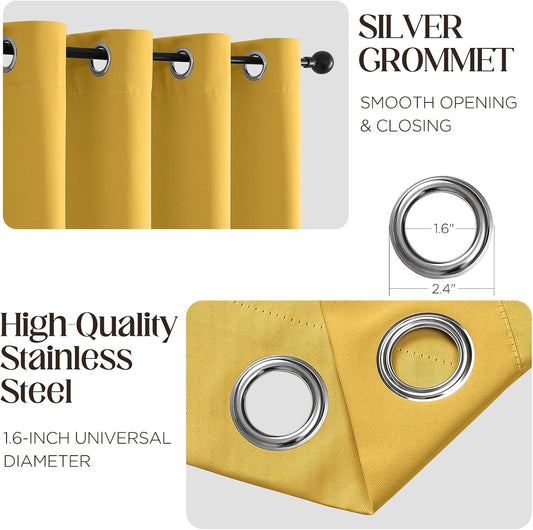 CUCRAF Blackout Curtains 63 inch Length 2 Panels Set, Room Darkening Drapes for Living Room Bedroom, Thermal Insulated Light Blocking Grommet Window Curtain (W52 x L63 Inch, Lemon Yellow)