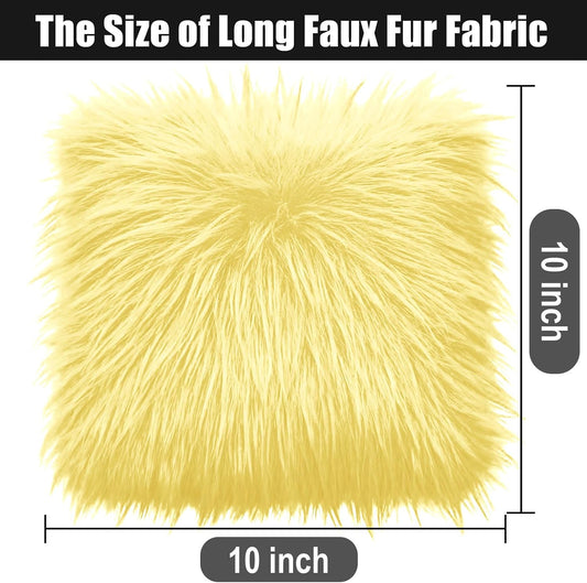 25x25CM Light Yellow Faux Fur Fabrics Square, Plush Fluffy Fuzzy Cut Craft Fur, Craft Beard Hair, Beard Miniature Dolls Rugs Mats Gift, Winter Halloween Christmas Costume Party Decorations