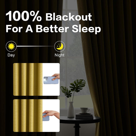 Gold Yellow Pinch Pleated Curtains 84 Inch Length Full Blackout Linen Blend Window Curtains for Living Room Bedroom Thermal Insulated Room Darkening Drapes 1 Panel 60"x84"