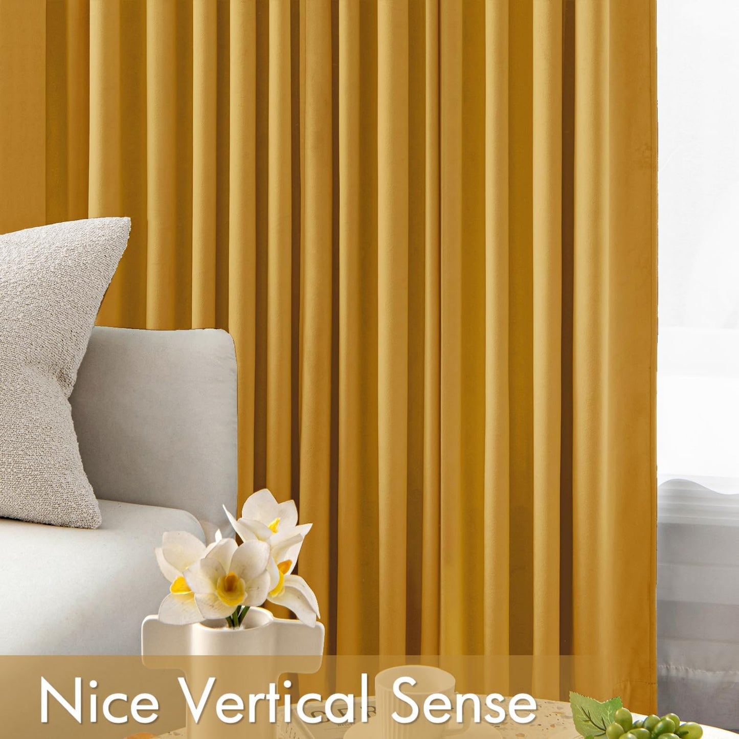 MIULEE Mustard Yellow Velvet Curtains 90 Inch Long Luxury Super Soft Thermal Insulated Blackout Curtains Room Darkening Drapes Rod Pocket Design for Bedroom Living Room Set of 2 Panels, W40 x L90 Inch