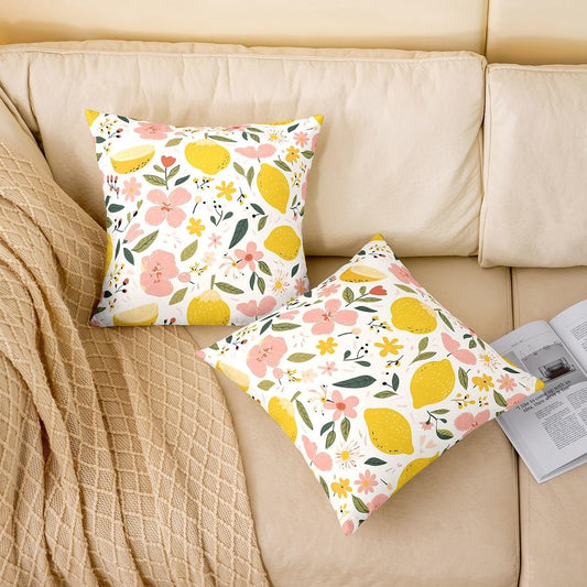 Erosebridal Lemon Pillow Cover 24x24,Summer Lemon Throw Pillow Cover for Sofa Bed Couch Tropical Fruit Cushion Cover Room Decoration Leaves Floral Decorative Pillow Cover Decor