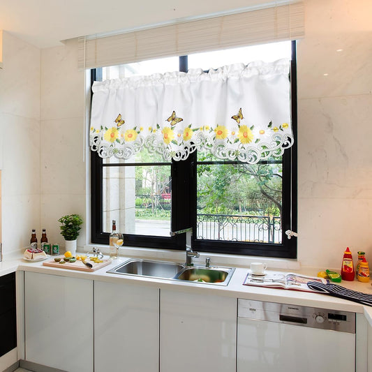 Molaxhome Beautiful Dazzling Embroidered Window Valance,Rod Pocket Valance and Tiers for Home Decor (Yellow, W58x14L)