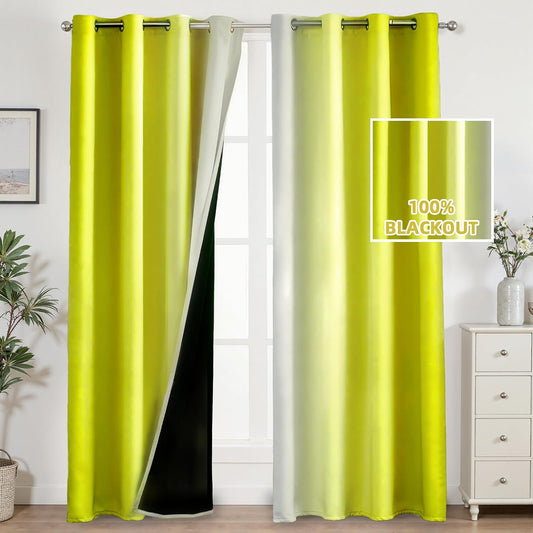weesire Light Yellow Blackout Curtains for Bedroom Living Room 2 Panels 100% Blackout Ombre Gradient Curtains, 52x84 Inches
