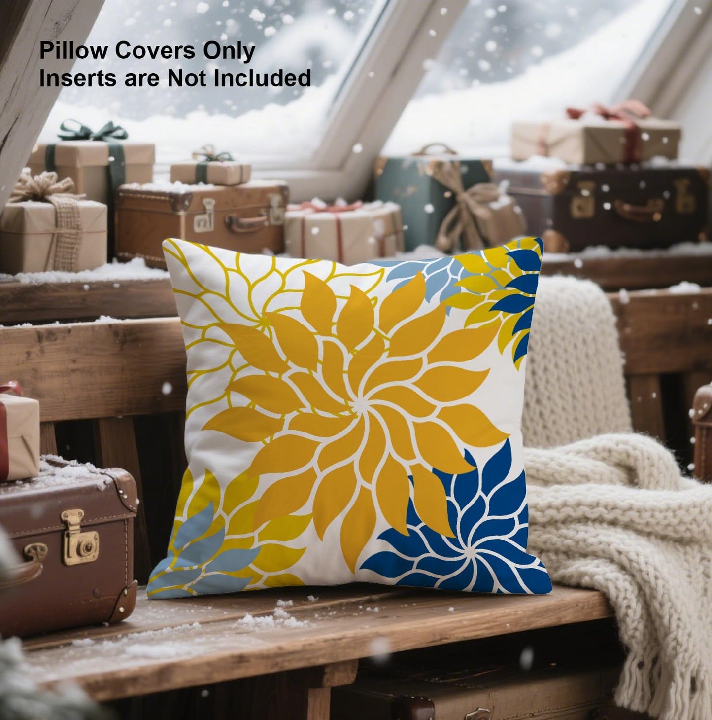 Boho Floral Abstract Pillow Cover,Yellow Blue Dahlia Decorative Cushion Case to Sofa/Bed/Living Room, Gift for Mom, Friends,Housewarming, Birthdays & Spring Summer Home Decor,18x18 Inch