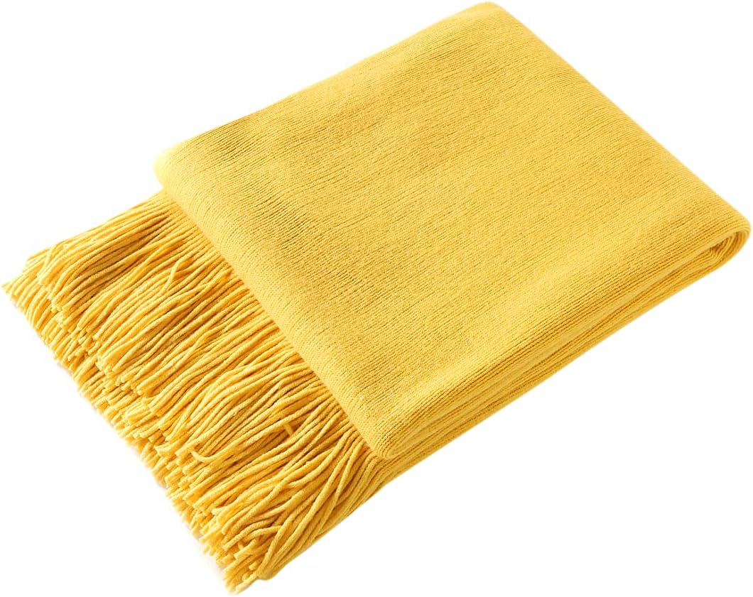 Homiest Decorative Knitted Throw Blanket with Fringe Soft & Cozy Tassel Blanket for Couch Sofa Bed (Yellow,50x60)