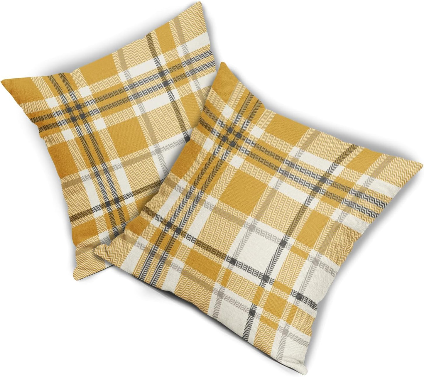 Yellow Buffalo Plaid Pillow Covers 18x18 Set of 2 Checkered Tartan Decorative Pillowcases Christmas Holiday Seasonal Outdoor Neutral Rustic Farmhouse Throw Cushion Case Decor for Couch Sofa Bed