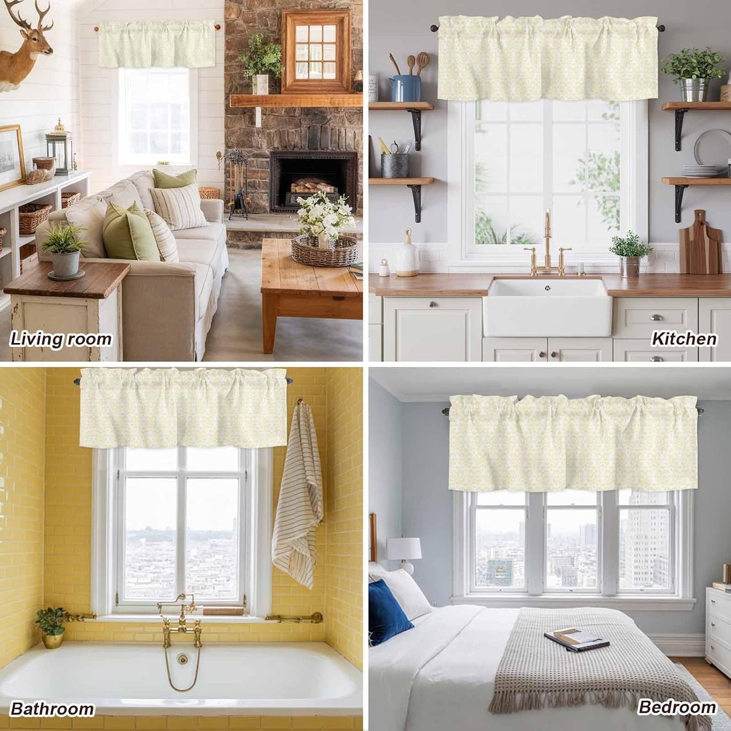 Yellow Baroque Valance Curtains Kitchen Curtain for Windows Valance Abstract Art Floral Pattern Sheer Curtains Privacy Bedroom Curtain Topper for Living Room Home Decor 56x16in
