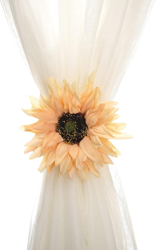 SUQ I OME 2 Pack of Rustic Big Diameter 7.08inch Artificial Sunflower Curtain Clips Curtain Tiebacks Accessory Curtain Holder Curtain Holdbacks for Home Office Decoration,Light Yellow