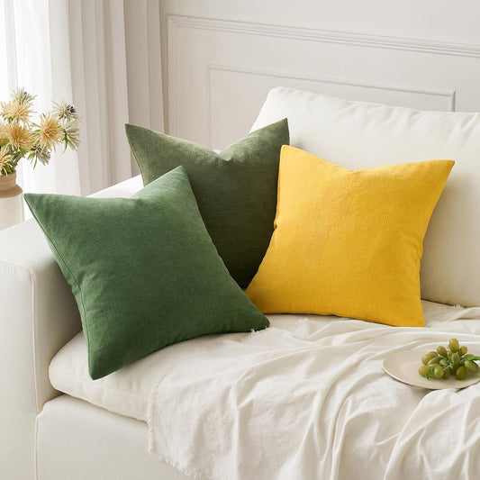 MIULEE Yellow Couch Pillow Covers 18x18 Inch, Set of 2 Soft Chenille Summer Decorative Square Throw Pillow Covers Farmhouse for Sofa Living Room Bed