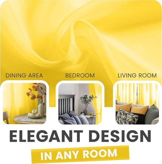 YHSF Sheer Curtains - 2 Panel Set Home Room Decor - Elegant Rod Pocket Solid Voile Drapes for Bedroom/Living Room, Window Treatments, Light Filtering - Set of 2, 54" W x 63" L, Yellow
