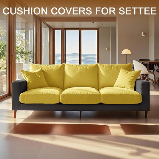 Sofa Seat Cushion Covers Set, Sofa Cushion Slipcovers Stretch Velvet, Couch Cushion Cover Replacement for Individual Cushion with Elastic Fabric (Lemon Yellow,Large 3 Seater)