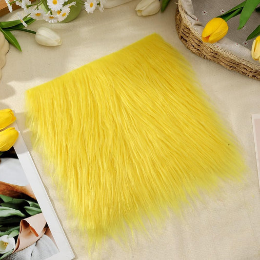 Faux Fur Fabric Fake Fluffy Fuzzy Fabrics Faux Fur for Crafts Square Shaggy Fur Patches for Halloween Christmas Costume Decorations Chair Cover Seat Cushion Pad DIY Craft Supplies 10 x 10 Inch Yellow