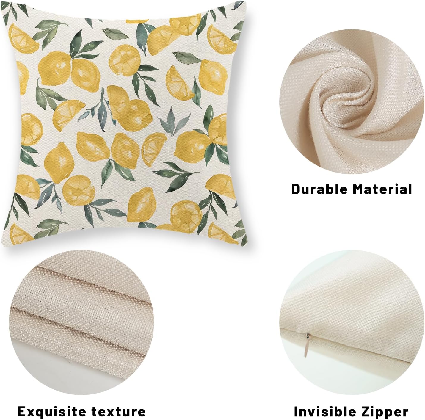 Summer Pillow Covers 18x18 Inch Set of 2 Yellow Lemon Pillow Covers Summer Outdoor Decorative Pillow Cases Linen Farmhouse Yellow Cushion Covers Decor for Couch Living Room Bedroom Sofa