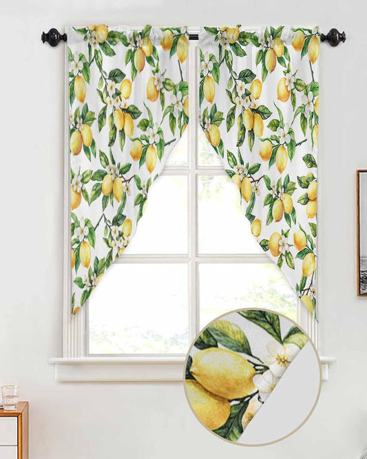 Yellow Lemon Swag Curtain Green Valance For Kitchen Window,Spring Summer Flower Wide Rod Pocket Curtain Drapes for Bedroom Bathroom Cafe Living Room Leaf Plant Light Filtering Drapery Panel,56"Wx36"H