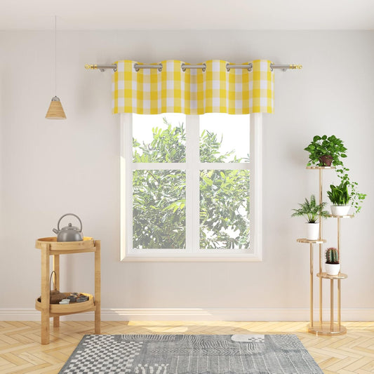 Valance 18 inch Buffalo Check Curtain Valance Gingham Plaid Living Room Window Curtain Panels Bedroom Checker Drapes Grommet Top Window Treatment 2 Panels Yellow and White