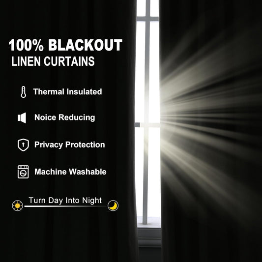Jowels Yellow Linen Blackout Curtains 84 Length 2 Panels Set for Living Room Bedroom, 100% Black Out Thermal Insulated Linen Drapes, Room Darkening Grommet Curtains 84 Inches Long, Yellow
