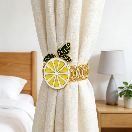 Lemon Curtain Tiebacks 2 Pack Yellow Fruit Spring Curtain Holdbacks No Drill Curtain Ties & Auto-Closing,Boho Curtain Tie Backs for Office & Farmhouse Kitchen Living Room Bedroom Decor