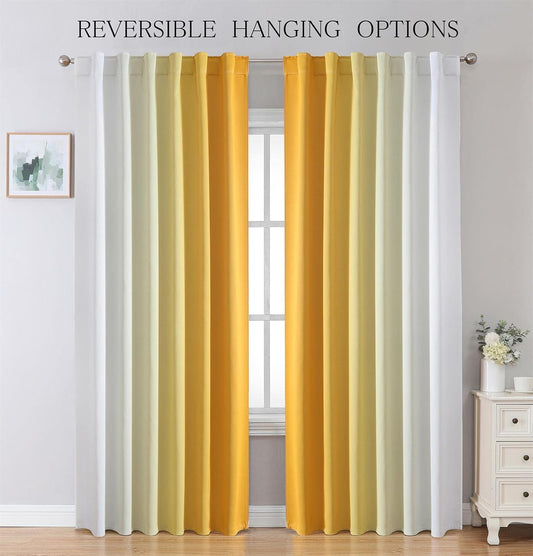 MIUCO Blackout Curtains & Drapes for Bedroom Living Room 84 Inches Long Yellow and White Room Darkening Ombre Curtains Rod Pocket & Back Tab Curtains Thermal Insulated Light Blocking 2 Panels Set