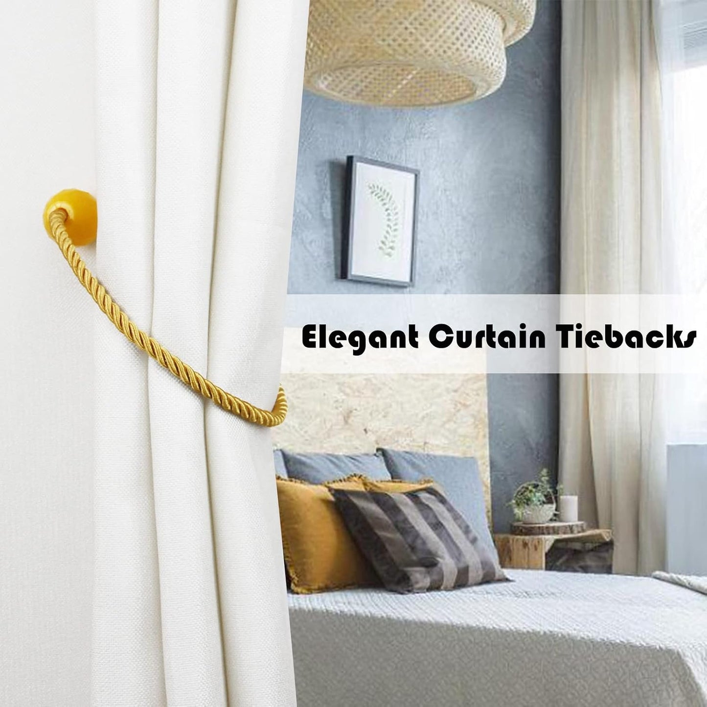Strong Magnetic Curtain Tiebacks Yellow 2 Pack Decorative Tie Backs Outdoor Curtain Rope Tiebacks Elegant Curtain Holdbacks for Drapes