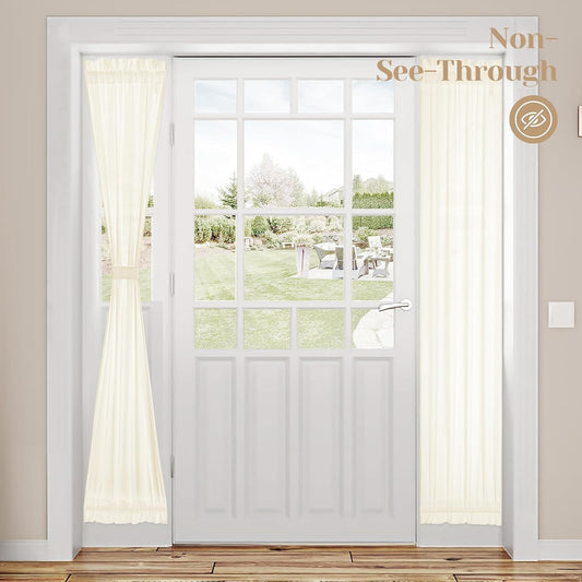 HOMEIDEAS Non-See-Through Sidelight French Curtains for Front Door, Light Filtering Privacy Semi Sheer Door Window Curtains with Rod Pocket and Tieback, 1 Panel,Cream Yellow, 26W X 72L Inch