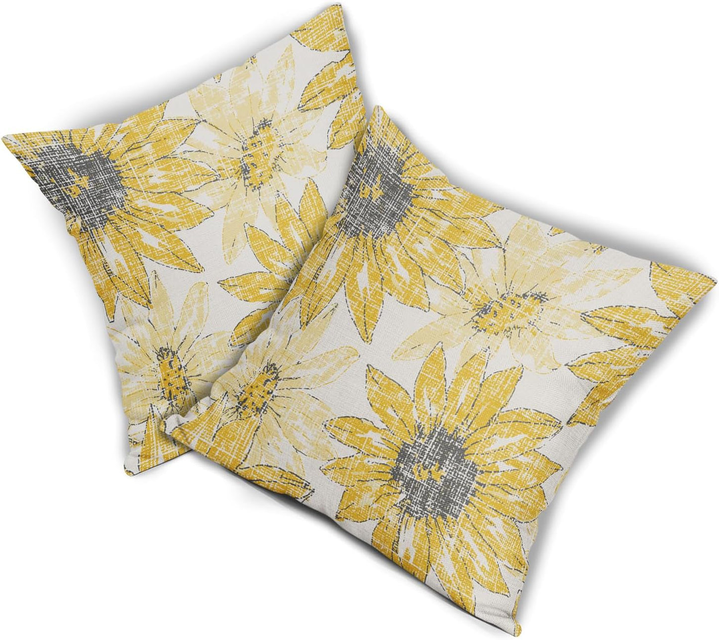 Sweetshow Dark Light Yellow Pillow Covers 16x16 Set of 2 Retro Sunflower Flowers Print Decorative Throw Pillows Outdoor Modern Art Floral Pillowcase Square Linen Cushion Case for Home Sofa Couch Bed