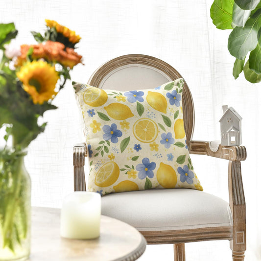 AVOIN colorlife Summer Lemon Flowers Throw Pillow Cover, 18 x 18 Inch Eucalyptus Leaves Cushion Case Decoration for Sofa Couch Holiday Seasonal Home Decor
