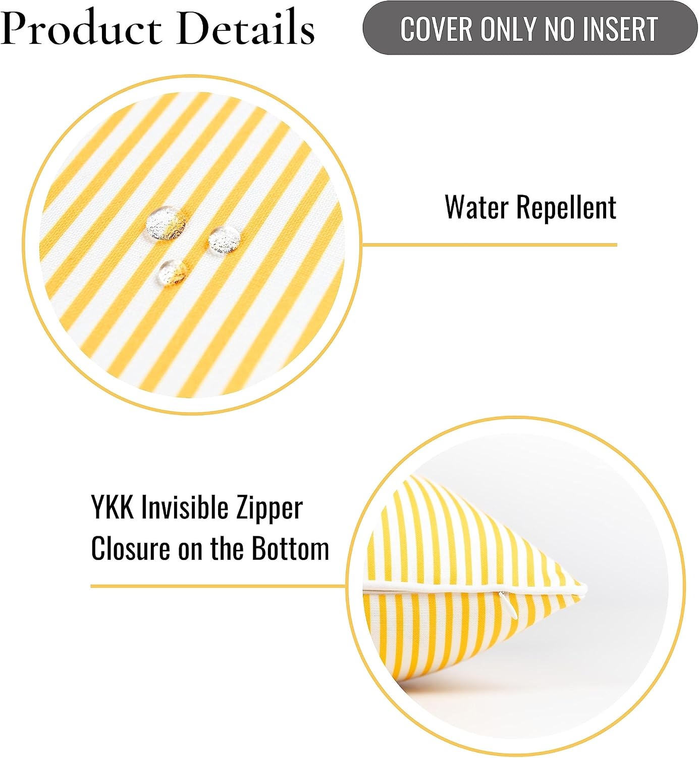 Hofdeco Premium Coastal Patio Indoor Outdoor Lumbar Pillow Cover Only, 12"x20" Water Resistant for Backyard, Couch, Yellow Stripe