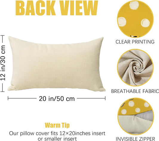 Fahrendom Spring Honey Bee Kind Lumbar Decorative Rectangle Pillow Cover 12 x 20, Summer Bumble Bee Yellow Porch Patio Outdoor Pillowcase, Polka Dots Seasonal Sofa Couch Cushion Case Home Decor