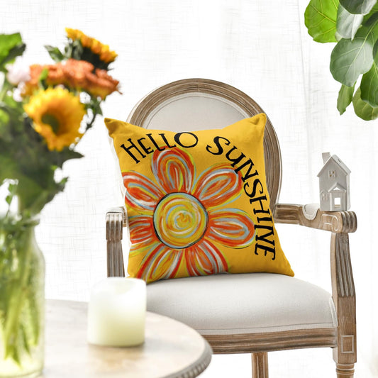 AVOIN colorlife Hello Sunshine Floral Yellow Throw Pillow Cover, 18 x 18 Inch Cushion Case Decoration for Sofa Couch Holiday Seasonal Home Decor