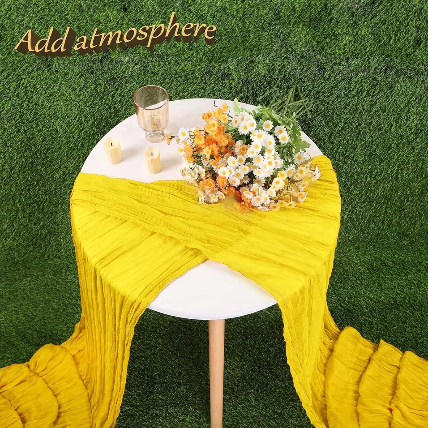 13.3FT Light Yellow Cheesecloth Table Runner Transparent Boho Table Runner Rustic Gauze Wedding Dining Table Decorations for Holiday Birthday Party Event Decorations